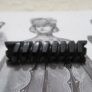 Antique Carved Whitby Jet Victorian Mourning Brooch Black Bar Pin Gothic Memento